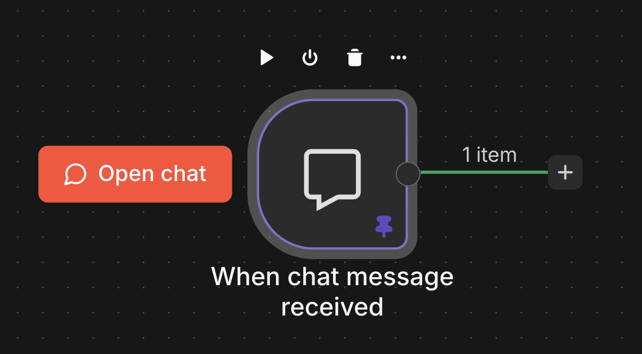 Воркфлоу после шага 1: одна нода Chat Trigger с пином